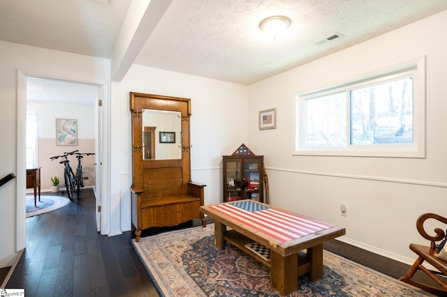 203 W Dr, Travelers Rest, SC 29690 - interior space featuring dark wood-type flooring, plenty of natural light, baseboards, and a textured ceiling