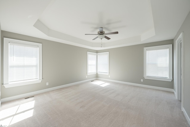 112 Nokota Dr, Pelzer, SC 29669 - spare room with ceiling fan, light carpet, a tray ceiling, and baseboards