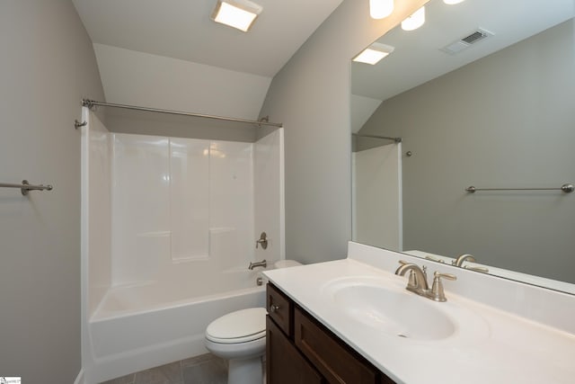 112 Nokota Dr, Pelzer, SC 29669 - bathroom featuring vaulted ceiling, toilet, shower / bathtub combination, vanity, and visible vents