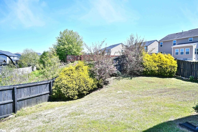 view of yard with a residential view and a fenced backyard