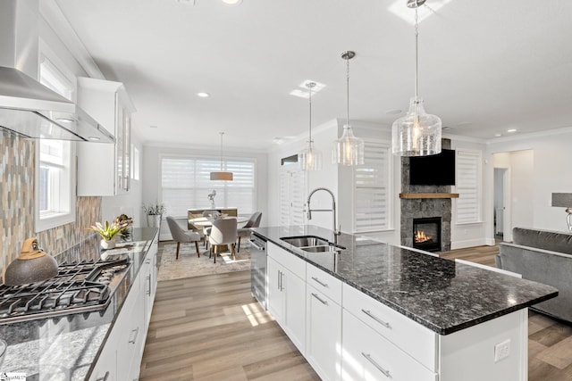 kitchen featuring light wood-type flooring, stainless steel appliances, plenty of natural light, and a sink