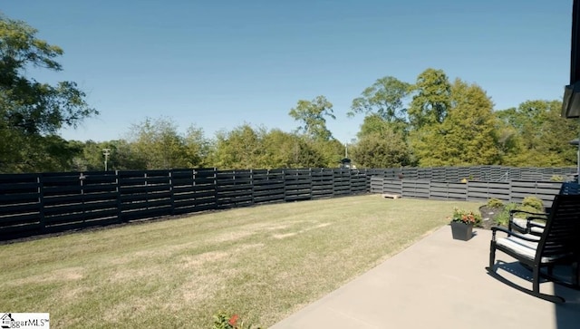 view of yard featuring a fenced backyard and a patio area
