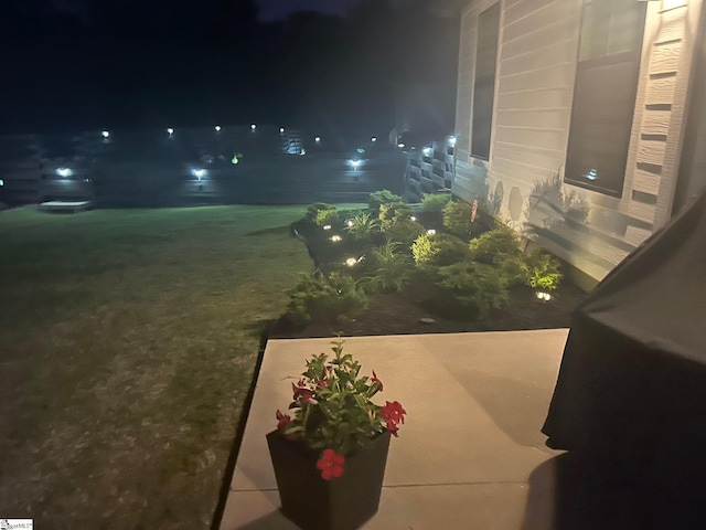 view of yard at night