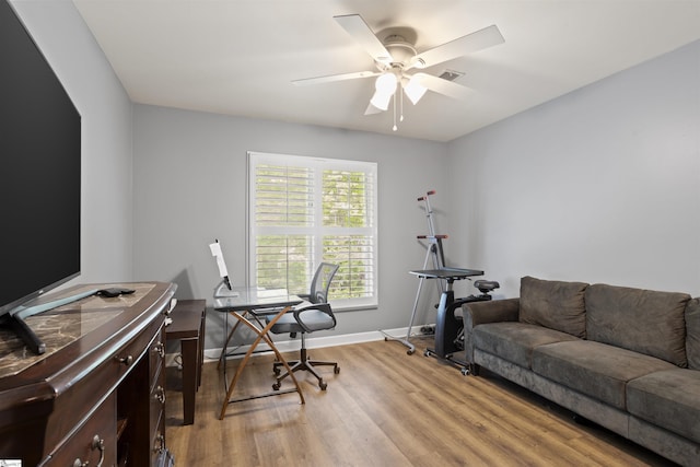 2 Graystone Way, Taylors, SC 29687 - office area with wood finished floors, ceiling fan, visible vents, and baseboards