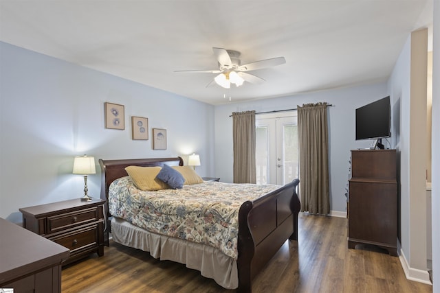 2 Graystone Way, Taylors, SC 29687 - bedroom with baseboards, access to exterior, ceiling fan, and dark wood-type flooring