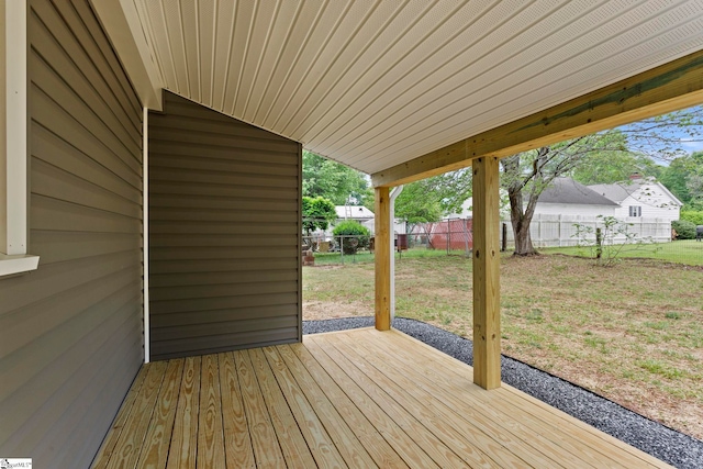 wooden deck featuring fence and a yard
