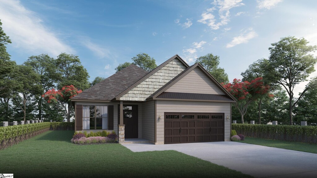 2289 Davenport Ct, Moore, SC 29369 - craftsman-style house featuring a standing seam roof, metal roof, a front yard, concrete driveway, and an attached garage