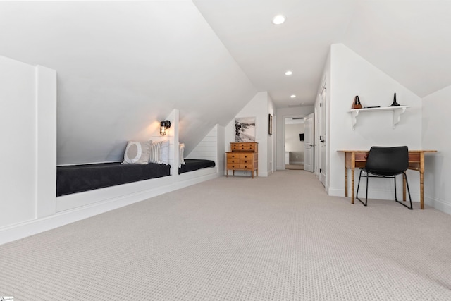 additional living space featuring baseboards, recessed lighting, carpet, and lofted ceiling