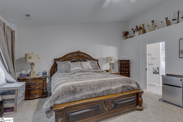 3 Heatherfield Dr, Simpsonville, SC 29680 - bedroom with a ceiling fan, visible vents, freestanding refrigerator, and carpet