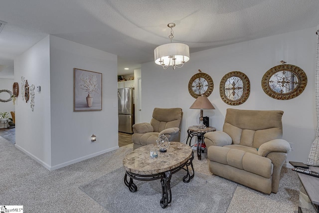 3 Heatherfield Dr, Simpsonville, SC 29680 - living area featuring a notable chandelier, visible vents, carpet flooring, and baseboards
