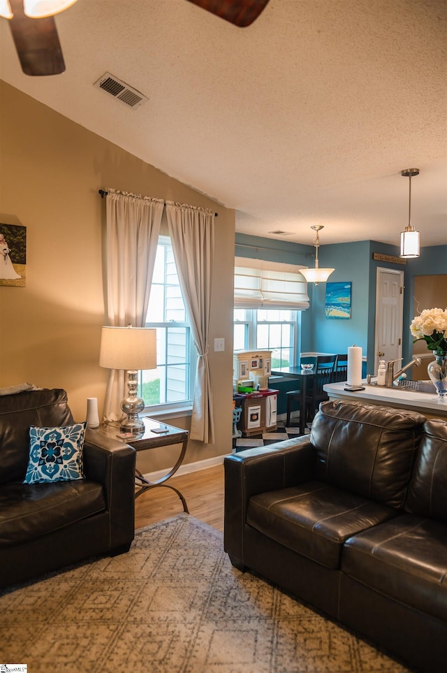 104 Fairview Lake Way, Simpsonville, SC 29680 - living room with wood finished floors, visible vents, and a textured ceiling