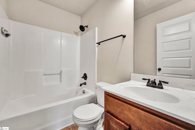 bathroom with toilet, shower / bathtub combination, and vanity