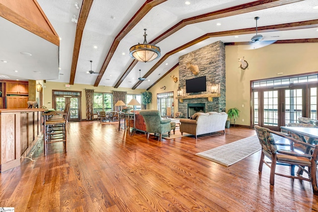 1230 Melton Rd Unit 104, West Union, SC 29696 - living area with a fireplace, recessed lighting, and beamed ceiling
