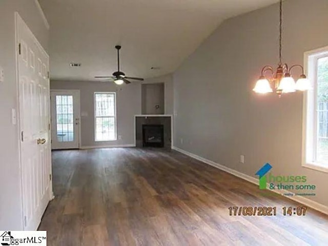 317 Farnsworth Rd, Spartanburg, SC 29301 - unfurnished living room with a fireplace, healthy amount of natural light, baseboards, and lofted ceiling