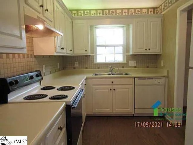 317 Farnsworth Rd, Spartanburg, SC 29301 - kitchen with dishwasher, electric range, under cabinet range hood, light countertops, and a sink