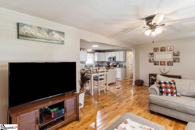 411 Granada Dr, Spartanburg, SC 29303 - living area with ceiling fan, a textured ceiling, and light wood finished floors