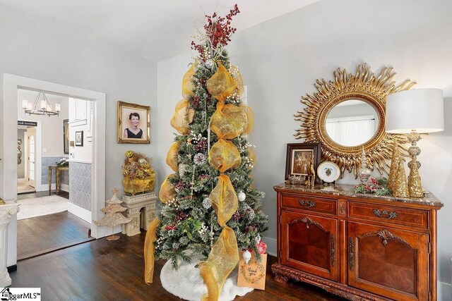 15 S Greenwood Ave, Ware Shoals, SC 29629 - interior details with a chandelier and wood finished floors