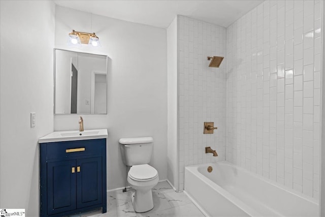 118 Rodney St, Moore, SC 29369 - full bath with vanity, bathing tub / shower combination, toilet, marble finish floor, and baseboards