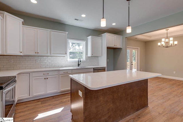 104 Pawleys Ct, Anderson, SC 29625 - kitchen with decorative backsplash, white cabinets, a sink, appliances with stainless steel finishes, and visible vents