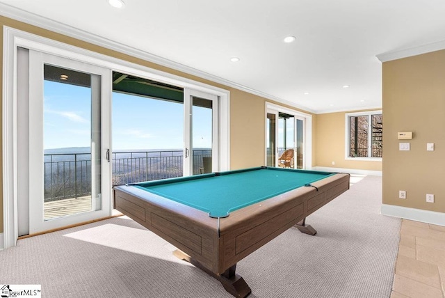 400 Stony Rd, Landrum, SC 29356 - rec room featuring crown molding, recessed lighting, billiards, and baseboards