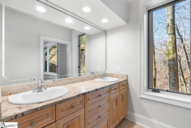 400 Stony Rd, Landrum, SC 29356 - bathroom with recessed lighting, double vanity, and a sink
