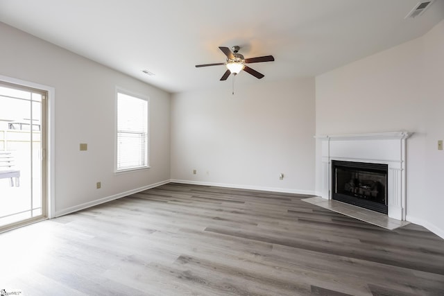 9 Dunsborough Dr, Simpsonville, SC 29680 - unfurnished living room with visible vents, wood finished floors, and a ceiling fan