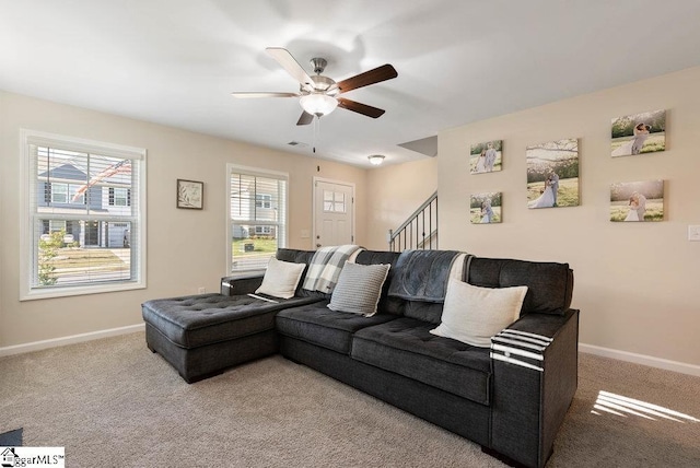 149 Bruinen Dr, Fountain Inn, SC 29644 - living area with stairway, carpet floors, and baseboards