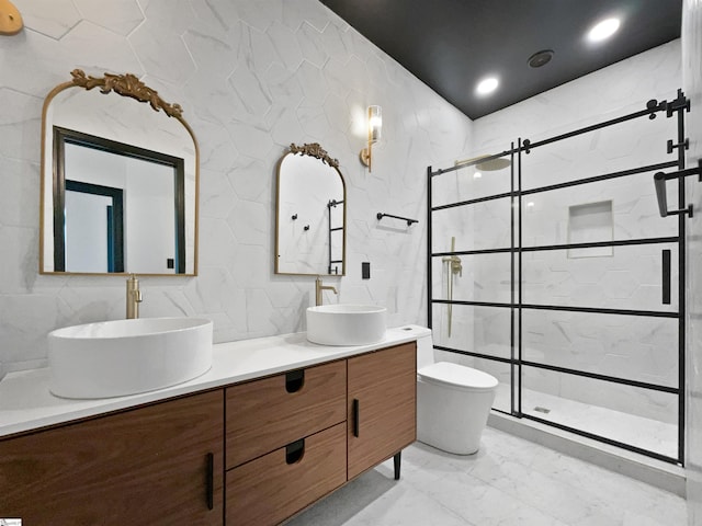 1611 Scuffletown Rd, Fountain Inn, SC 29644 - bathroom featuring a shower stall, a sink, and marble finish floor