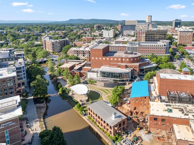 aerial view with a view of city and a water view