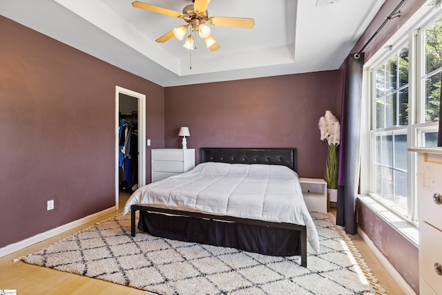 2 Susana Dr, Greer, SC 29651 - bedroom featuring baseboards, a tray ceiling, wood finished floors, and a walk in closet