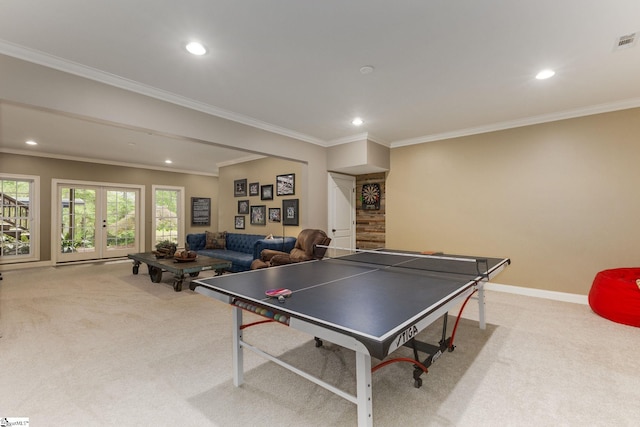 17 Avens Hill Dr, Greer, SC 29651 - rec room with crown molding, baseboards, carpet, and recessed lighting