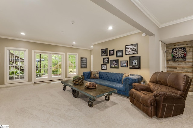 17 Avens Hill Dr, Greer, SC 29651 - carpeted living area featuring crown molding, recessed lighting, and a wealth of natural light