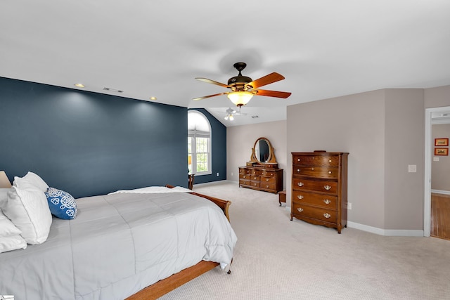 105 Chariot Ln, Simpsonville, SC 29681 - bedroom featuring baseboards, light carpet, a ceiling fan, and visible vents