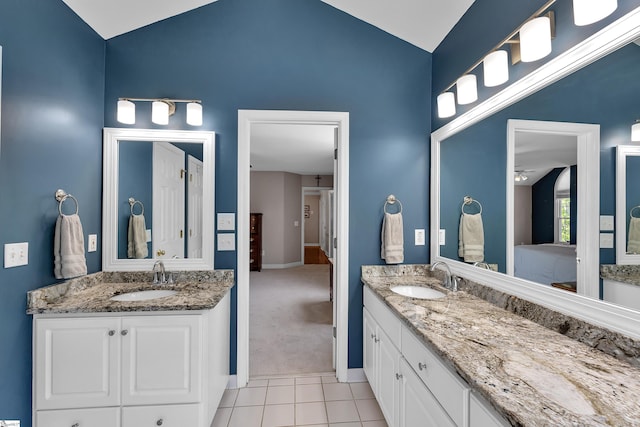 105 Chariot Ln, Simpsonville, SC 29681 - ensuite bathroom featuring a sink, connected bathroom, two vanities, and vaulted ceiling