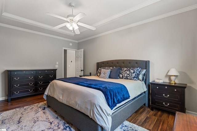 502 Kingsmoor Dr, Simpsonville, SC 29681 - bedroom featuring baseboards, ornamental molding, a ceiling fan, and dark wood finished floors