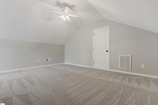 502 Kingsmoor Dr, Simpsonville, SC 29681 - bonus room featuring carpet floors, a ceiling fan, lofted ceiling, and visible vents