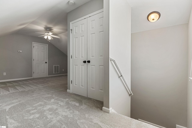 502 Kingsmoor Dr, Simpsonville, SC 29681 - additional living space with carpet flooring, ceiling fan, baseboards, vaulted ceiling, and visible vents