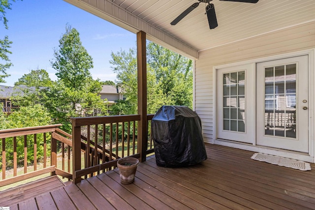 502 Kingsmoor Dr, Simpsonville, SC 29681 - wooden terrace featuring a ceiling fan and a grill