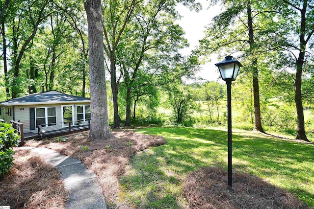 view of yard featuring a wooden deck