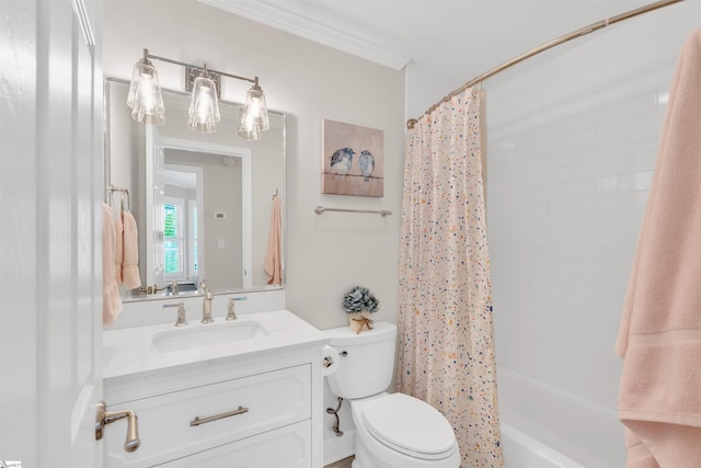full bath with vanity, toilet, and shower / tub combo