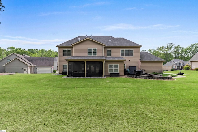 35 Laurelhart Ln, Simpsonville, SC 29681 - back of house with a sunroom, a lawn, and roof with shingles