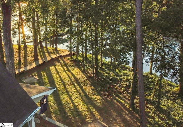 view of yard with a water view