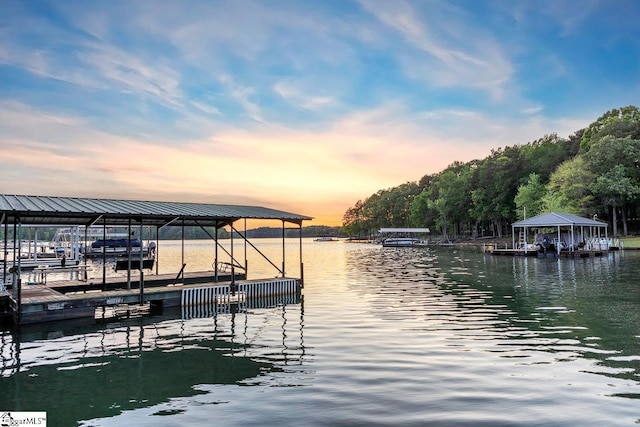 dock area featuring a water view