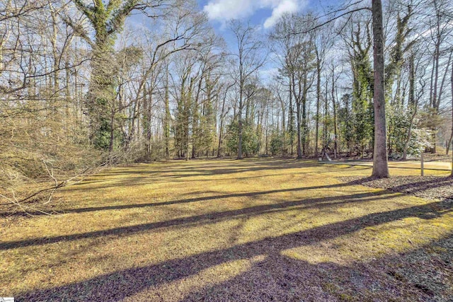 view of yard featuring a view of trees