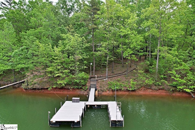 view of dock with a water view