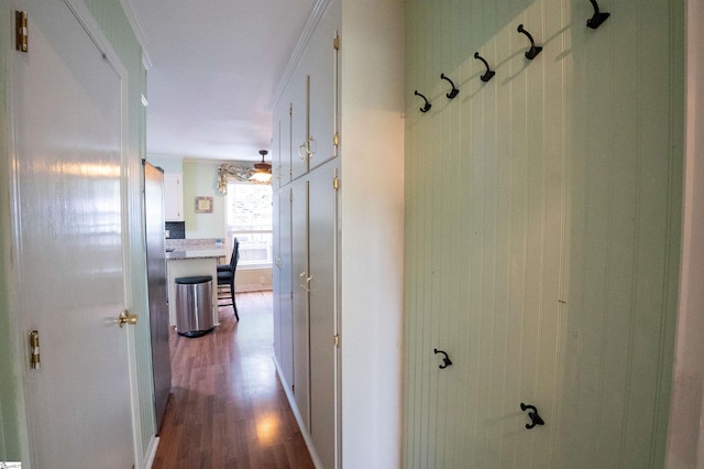 corridor with dark wood-style flooring
