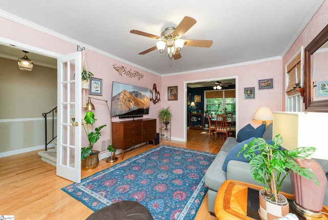 2 Finley Ct, Mauldin, SC 29662 - living room featuring ceiling fan, ornamental molding, and wood finished floors
