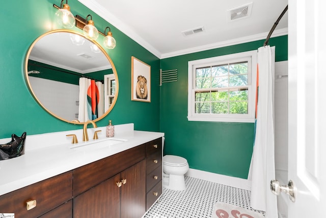 2 Finley Ct, Mauldin, SC 29662 - bathroom featuring visible vents, ornamental molding, toilet, and vanity