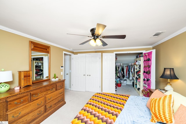 2 Finley Ct, Mauldin, SC 29662 - bedroom featuring ornamental molding, two closets, light colored carpet, and visible vents