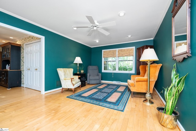 2 Finley Ct, Mauldin, SC 29662 - sitting room featuring crown molding, baseboards, ceiling fan, and hardwood / wood-style flooring
